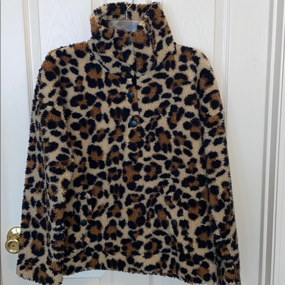 J Crew snap-collar, leopard print Sherpa; size S - Picture 6 of 13